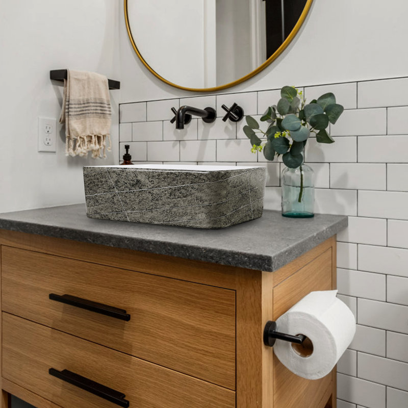 KSWIN 12'' Gray/White Ceramic Rectangular Bathroom Sink