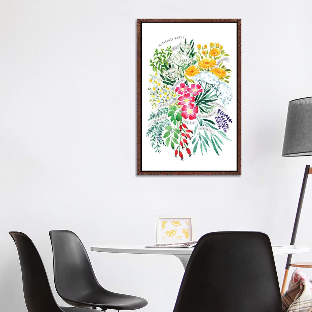 Heilkräuter Blumenstrauß in Aquarell von Blursbyai - Galerie-verpackte Leinwand Giclée auf Leinwand