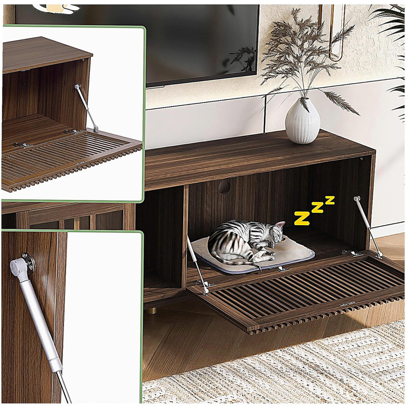Meuble télé de style médiéval en bois de noyer pliable pour chat