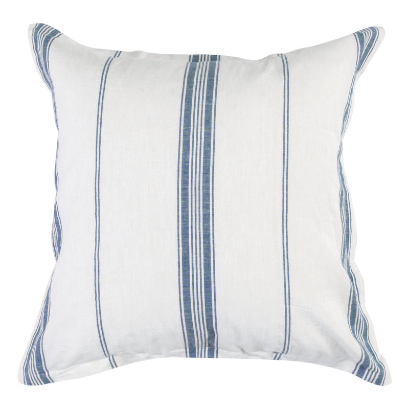 Taie décorative en mélange de coton Fleta, Européen, Rayé bleu / blanc