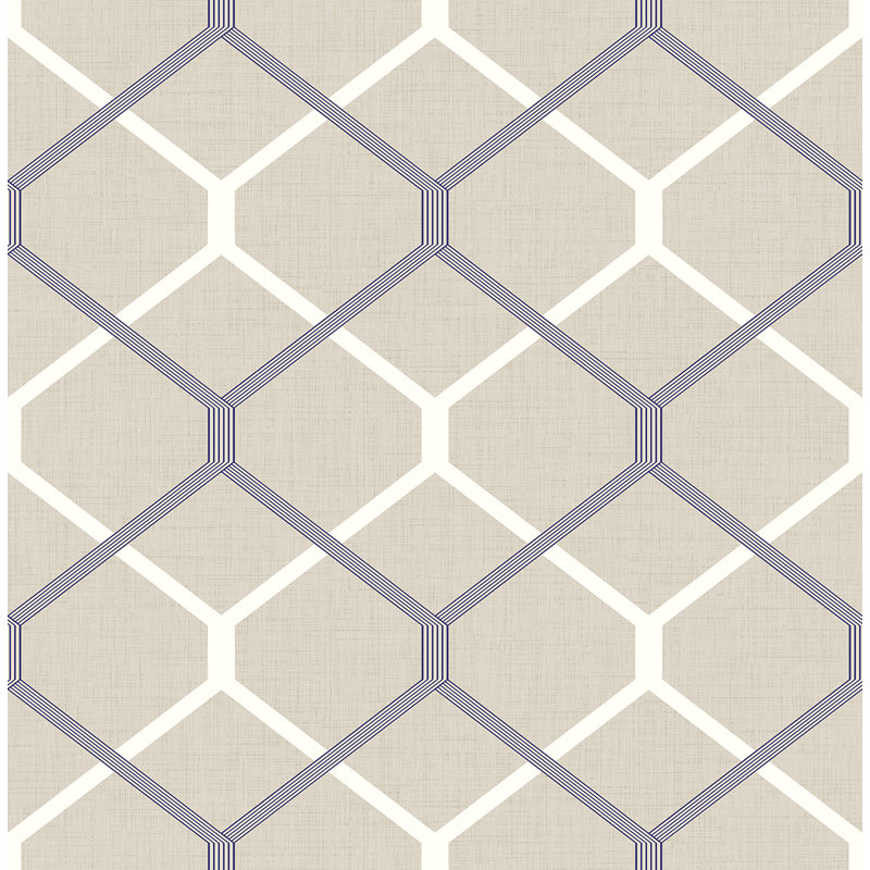 Papier peint double hexagone Seabrook Designs Milton, Brun clair / minuit métallique