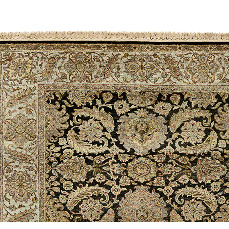 High-Quality Hand-Knotted Black And Cream Area Rug
