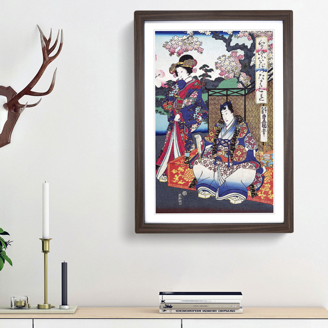 Beneath the Cherry Tree by Utagawa Kunisada - Framed Print