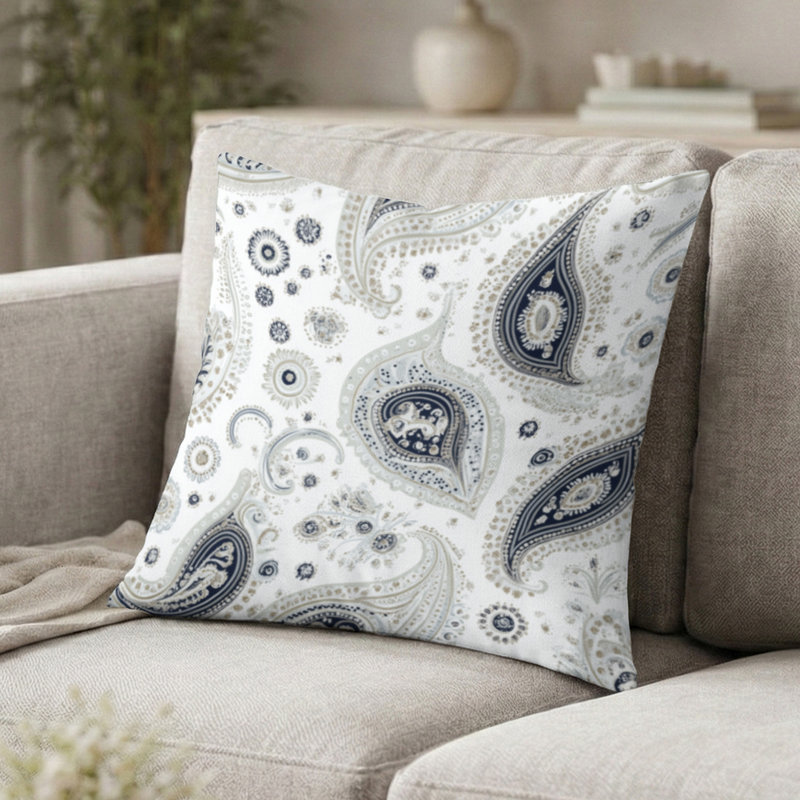 Coussin French Country - Coussin transitionnel gris à motif cachemire rétro, H 18 po x l 18 po