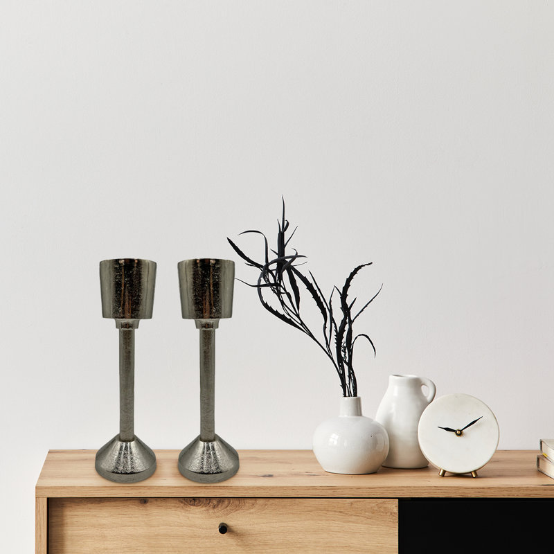Aluminum Pillar Tabletop Candlestick, 14" H x 4" W x 4" D, Silver