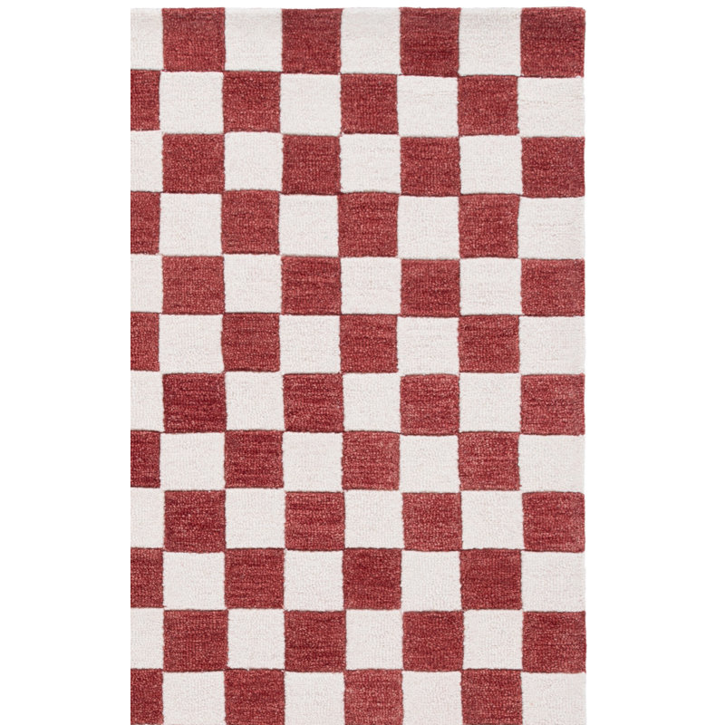 Leidi Ebony Hand Tufted Wool/Cotton Geometric Rug in Red/Ivory, Rectangle 5' x 8'