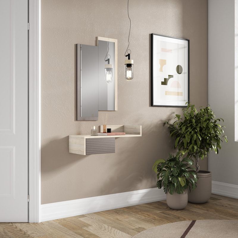 Myrone Accent Shelf, Cream Wood/Striped Grey