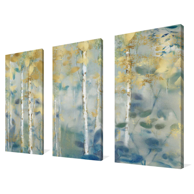 «Gilded Forest II», ensemble de 3 reproductions d'art sur toile tendue, H 32 po x l 48 po x P 0,75 po