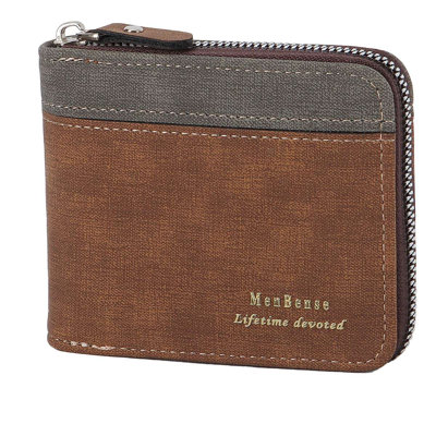 RFID Blocking PU Leather Bifold Cash Bag with Zipper for Men