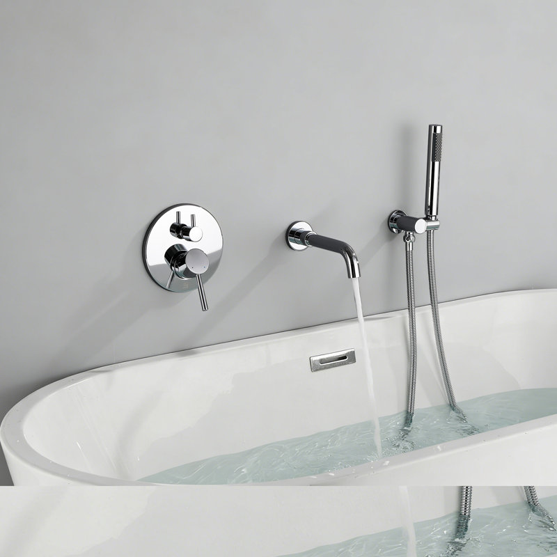 7.3" Solid Brass Single Handle Wall Mounted Roman Tub Faucet with Handheld Shower, Polished Chrome