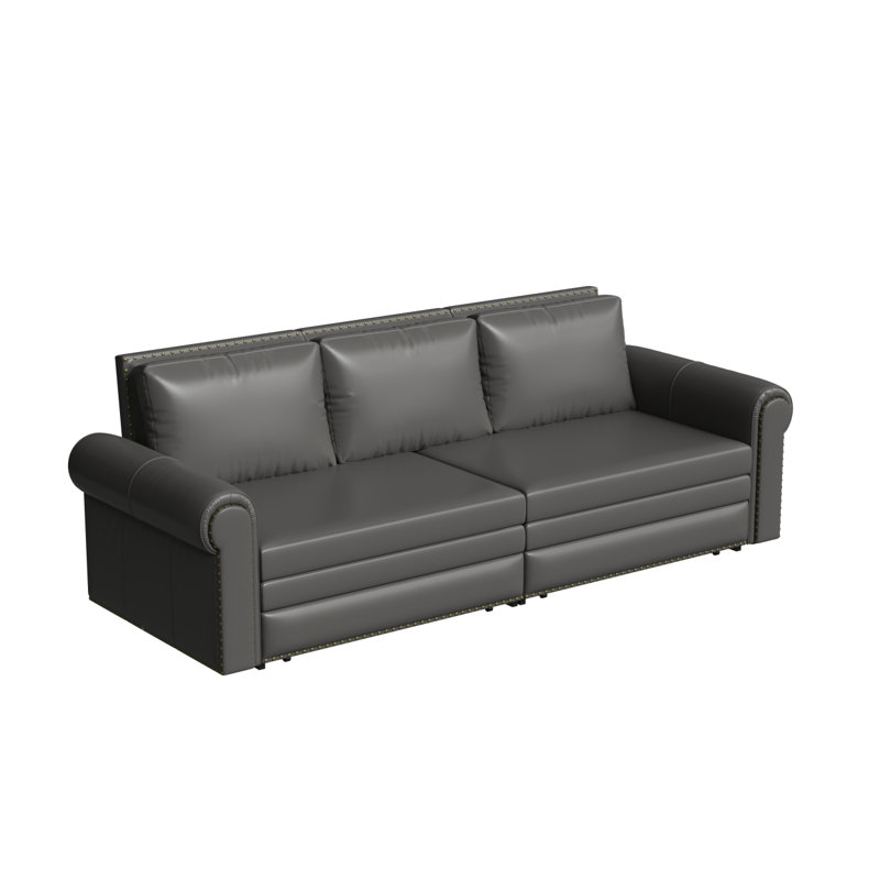 Chesterfield Sofa, Gray Faux Leather