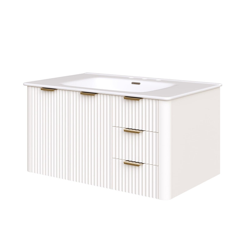 Ensemble de meuble-lavabo moderne avec lavabo Mid-Century, Blanc, 36"