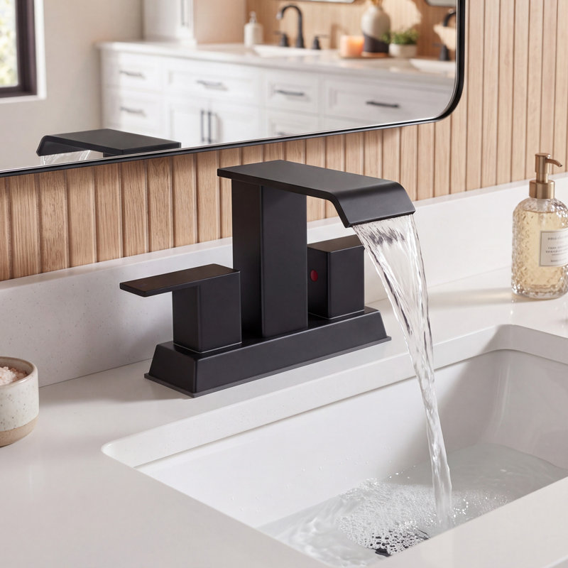 Centerset Bathroom Faucet with Drain Assembly, 2-handle Bathroom Sink Faucet, Matte Black