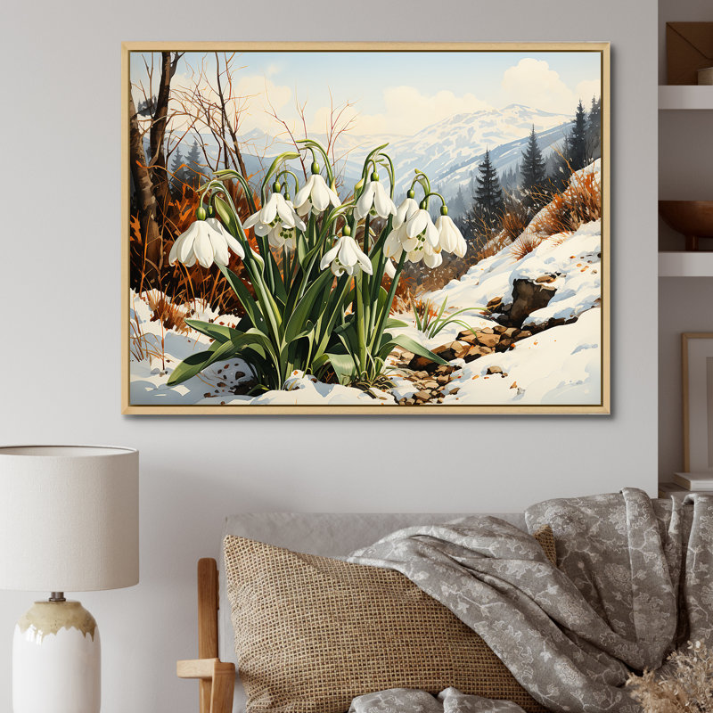 Impression sur toile Mountain Snowdrops Charm In Winter II - Snowdrops, Cadre naturel flottant, H 34 po x l 44 po x P 1,5 po