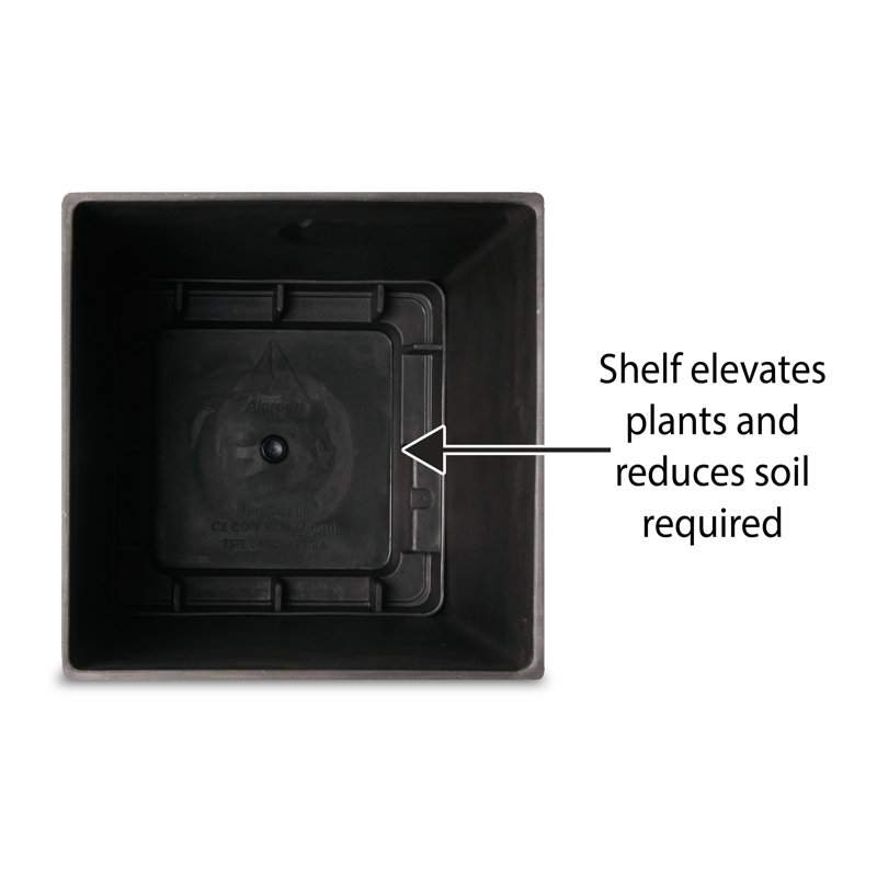 Jardinière en pot composite carrée Cara avec tablette végétale, Noir, 13" H x 6" W x 10" D