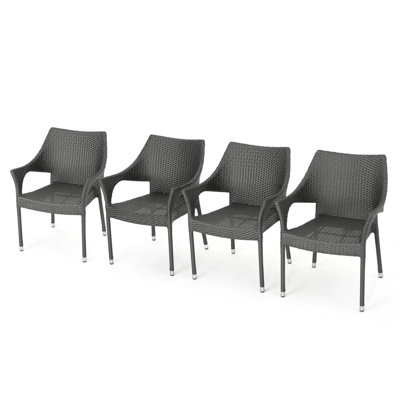 MIRAGE GREY PE WICKER STACKING ARMCHAIR,4PCS