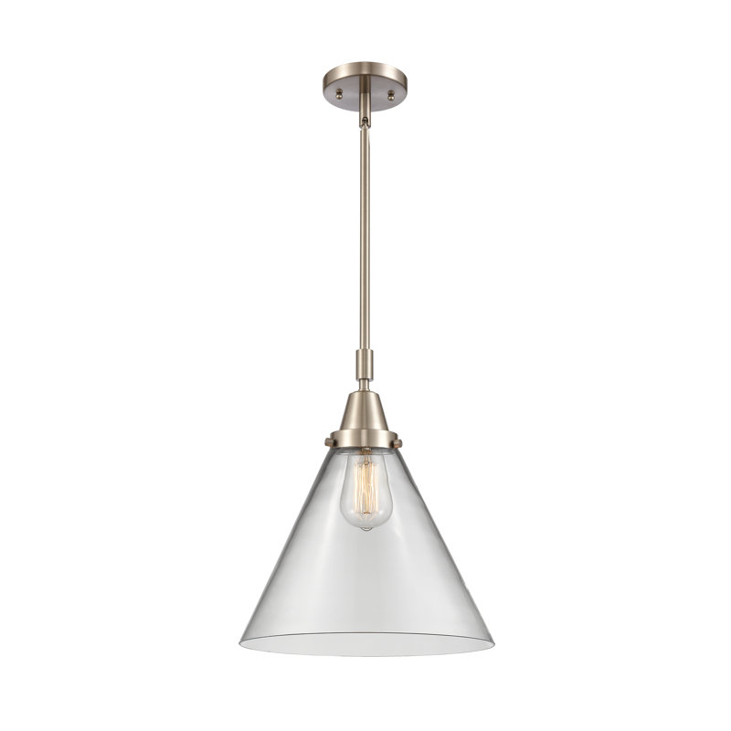 Luminaire suspendu conique 1 lumière Ashwath, H 50,12 po x l 12 po x P 12 po, Transparent, Nickel satiné brossé