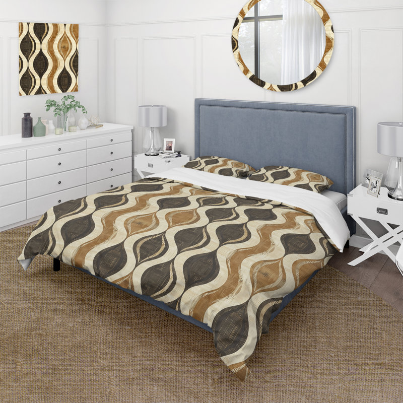 Ensemble de housse de couette Brown Ogee Print I - Midcentury, Housse de couette très grand + 2 taies décorativ