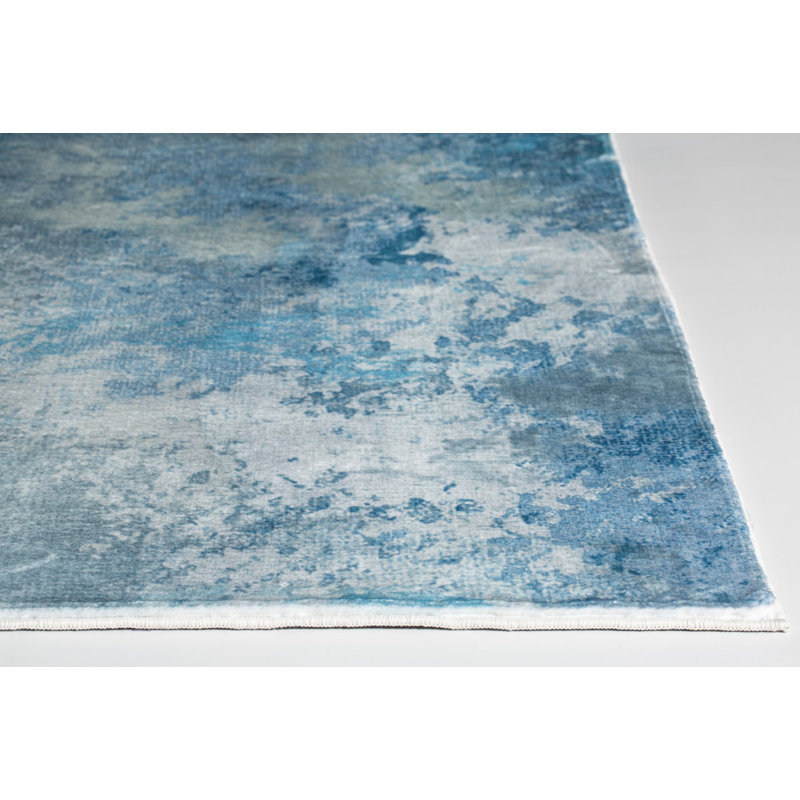 Tapis bleu abstrait Dhurrie