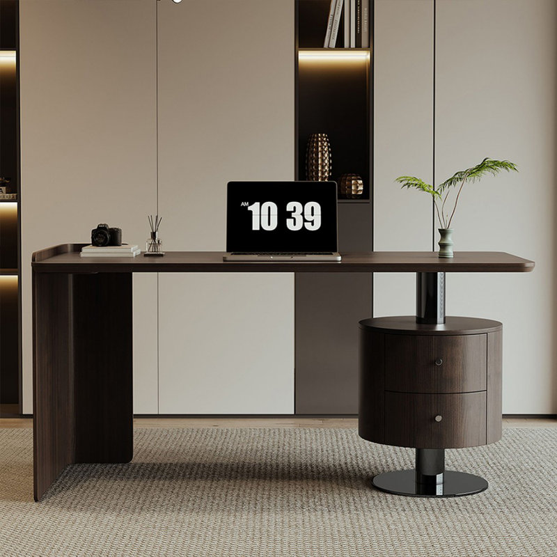 Black Rectangular Solid + Manufactured Wood with 2 drawers desk, 29.53" H x 70.87" W x 27.56" D
