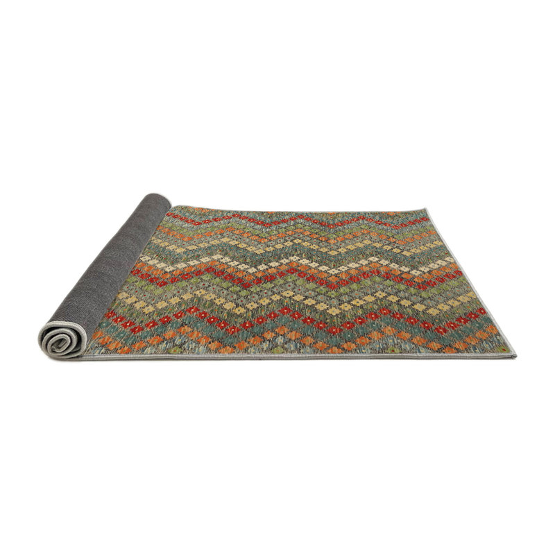 Tapis vert marine / orange Delle, Rond 5 pi
