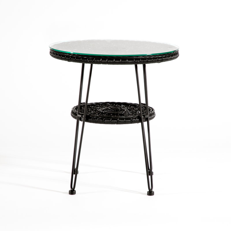 Kanchan Round Metal Outdoor Coffee Table With Umbrella Hole , 19.3'' in. W 19.3'' in. D, Black