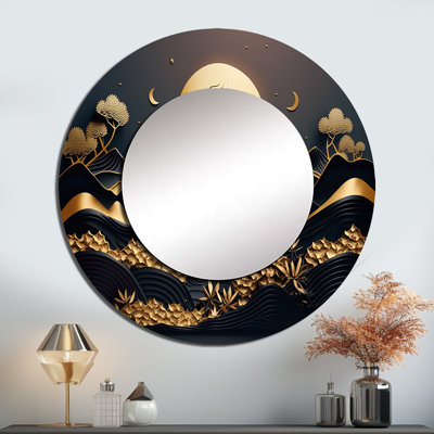 Dreamy Golden Mountain IV - Abstract Marble Round Mirror Wall Decor_MTMIR59859