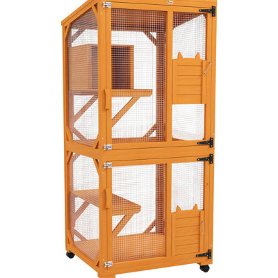 Grand chat, 71 po en bois avec boîte de relaxation surélevée, toit en asphalte, intérieur et extérieur pour 1 à 3 chats, extérieur, chats, couleur orange