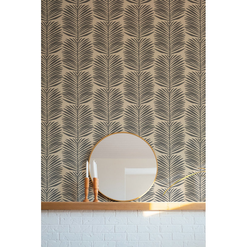 Organic Betty Palms 10' L x 24" W Wallpaper Roll, Camel, Non-pasted