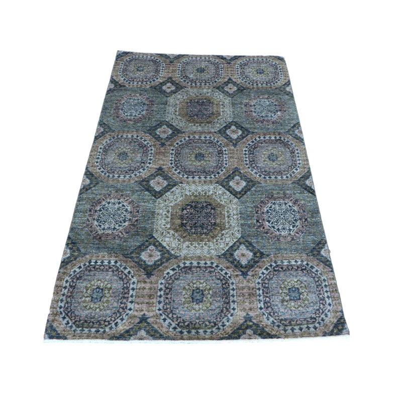 Tapis oriental géométrique noué à la main vert olive 3 pi 10 po x 5 pi 11 po 1CCE2A480F8B42B4A524ACF0F7092580