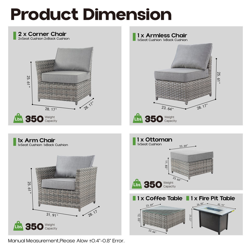 Ensemble de mobilier de patio pour 5 personnes sans assemblage requis, ensemble de conversation modulaire en rotin d'osier avec coussins, ensemble de conversation pour canapé toutes saisons pour jardin