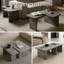 Ensemble de 2 tables basses modulaires d'aspect béton avec un design en forme de L emboîtable pour des espaces de vie modernes et flexibles.