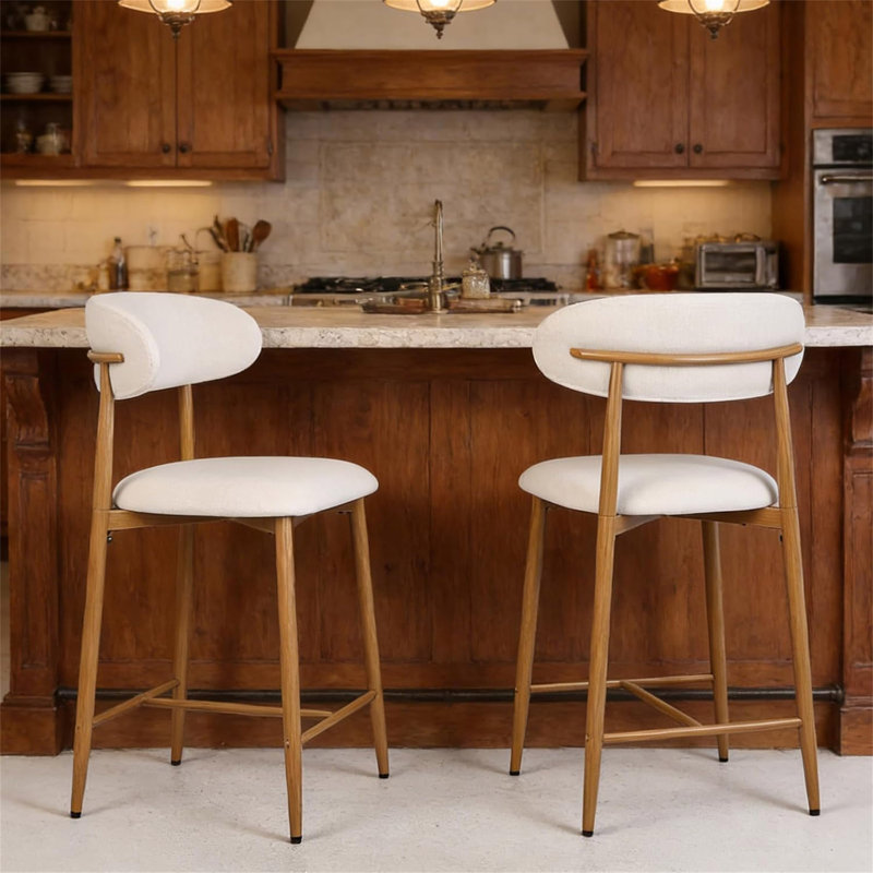 Ensemble de 2 tabourets de bar à hauteur de comptoir, tabourets de bar rembourrés avec pieds en métal pour îlot de cuisine