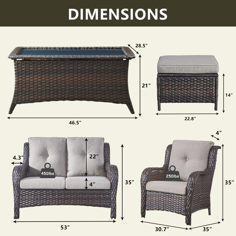 Ensemble de sièges de 6 pièces avec coussins, Brun, gris