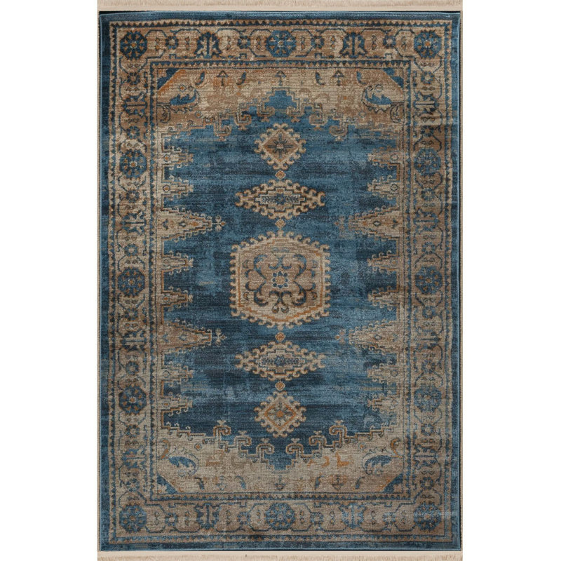 Tapis bleu lavable décoratif à motif créatif traditionnel bleu, Tapis de couloir 2 pi 6 po x 9 pi 10 po inclus