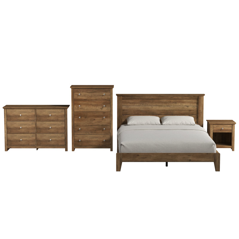 Ensemble de chambre à coucher 4 pièces Tevrat, Grand, Chêne noueux