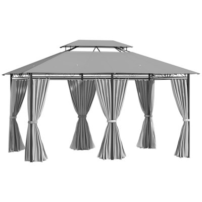 Achante 4 x 3 m Garden Gazebo with Double Roof, Curtains, Dark Grey