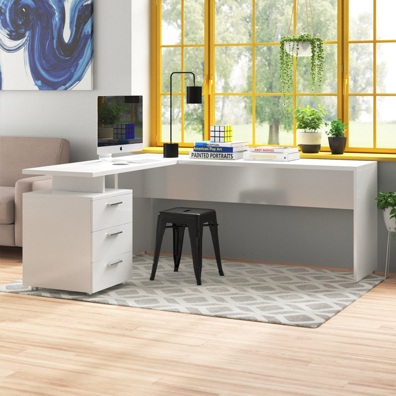 Calderone 180cm W Rectangular Executive Desk, White/White