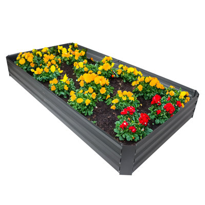 Rouslan Rectangular Galvanized Steel Raised Garden Bed - Gray - 4' x 8'