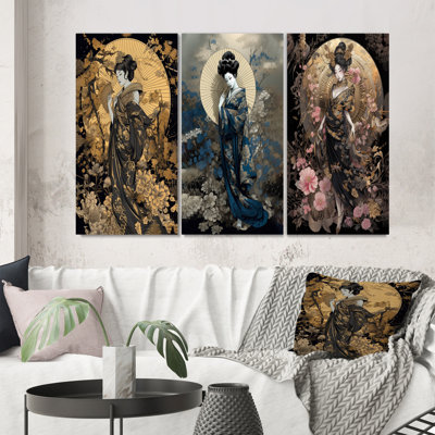 «Elegant Japanese Woman», 3 pièces sur toile