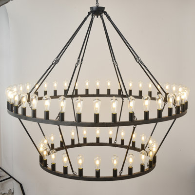 Lustre en roue de chariot 59 pouces avec hauteur réglable