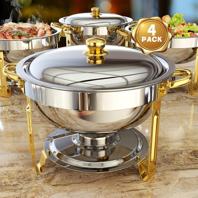 Réchauds à frire pour buffet, ensembles de réchaud à vaisselle ronds de 5 pintes en acier inoxydable ensembles de réchauds à buffet pour la restauration, les événements, les dîners de fête avec l'ensemble complet