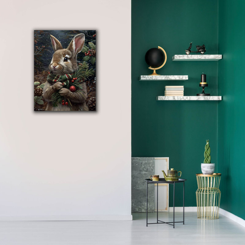 Art mural sur toile The Holiday Aisle® «Christmas Rabbit With Scarf» par Momart, H 34 po x l 26 po x P 1,5 po