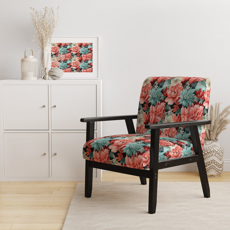 Upholstered Tropical Accent Arm Chair D, Coral Serenade Tropical Pattern III