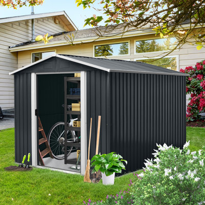 8x10 Metal Outdoor Storage Shed Black -  HOA.WWC, 8X10SHEDNOWINBLACK