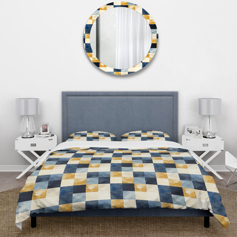 Ensemble de housse de couette Mid-Century Gingham II - Mid-Century, Housse de couette simple + 2 taies décoratives st