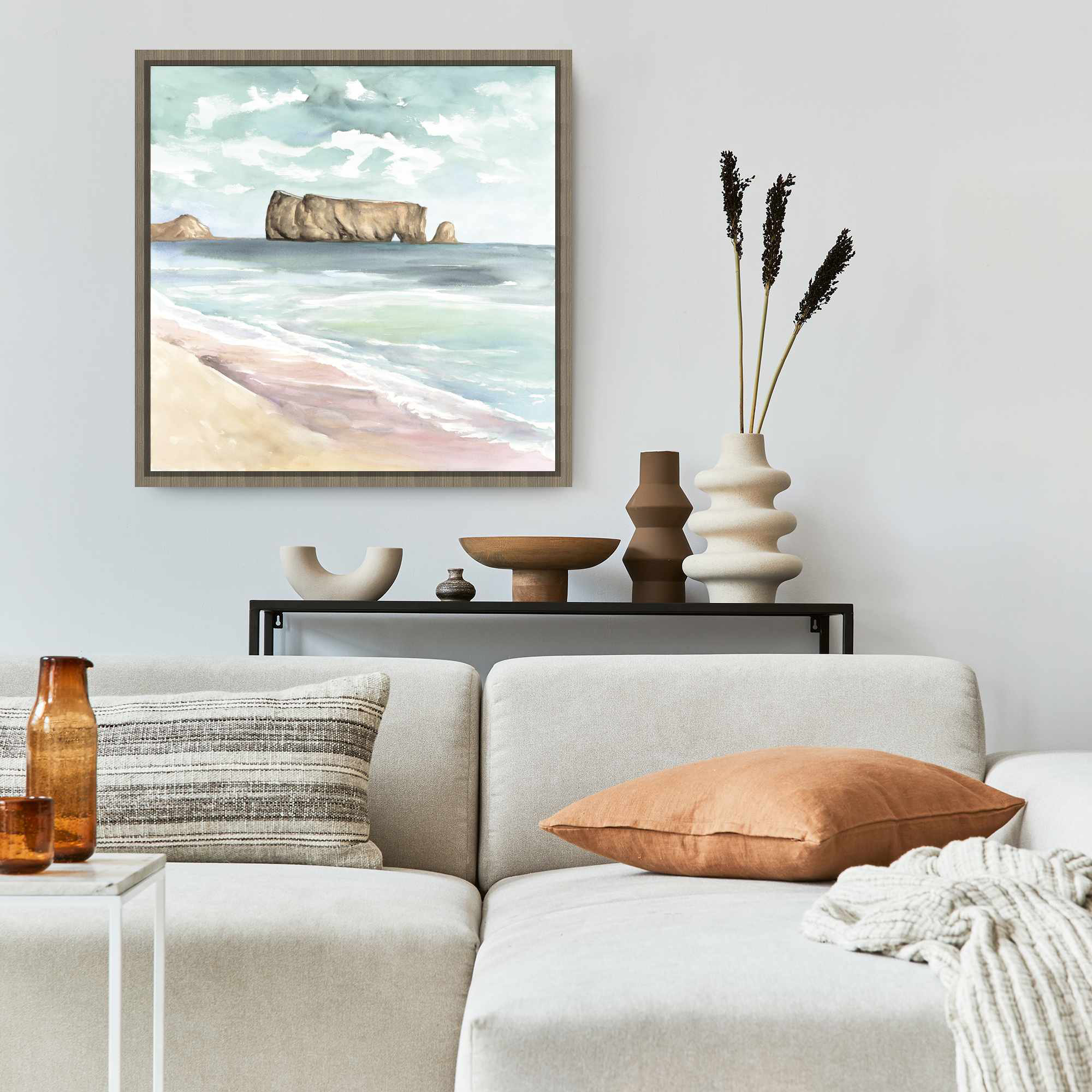 Lark Manor™ Turquoise Coastal Canvas | Rocher Percé Framed Wall Art ...