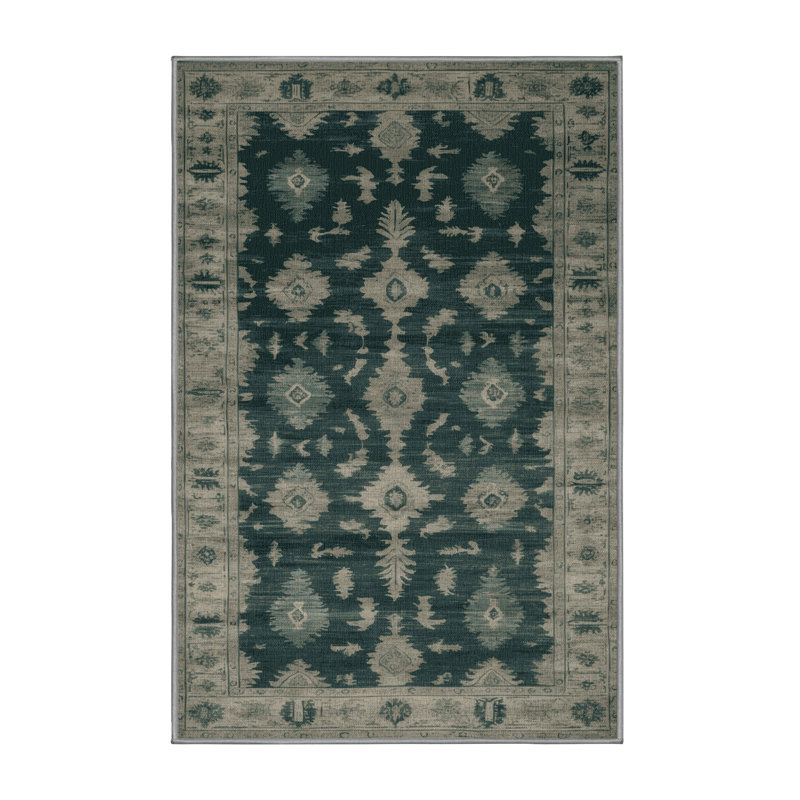 Machine Washable Overdyed Green Area Rug, Runner 2' x 4'