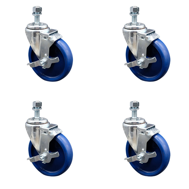 Polyurethane Wheel Swivel 3/8 Inch Threaded Stem Caster with Brake
