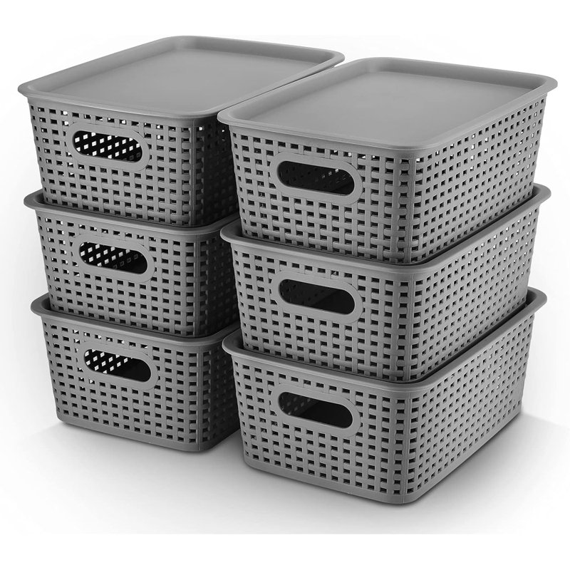 Plastic Storage Baskets Bins With Lid Organizing Container Lidded Knit Storage Organizer Bins